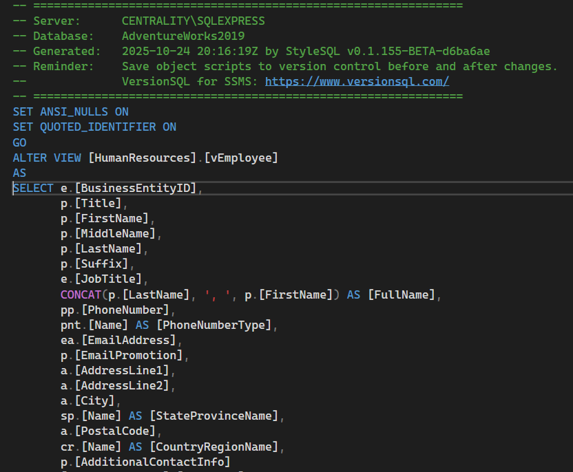 Generated ALTER script in SSMS